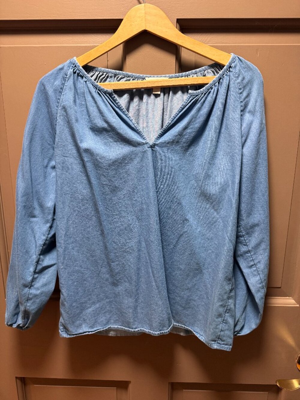 LOFT Blue Split Neck Long Sleeve Blouse XS